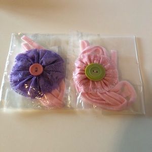 Strawberry Pop Pair of Hair Bows Handmade Pink and Purple Rosettes with Tie